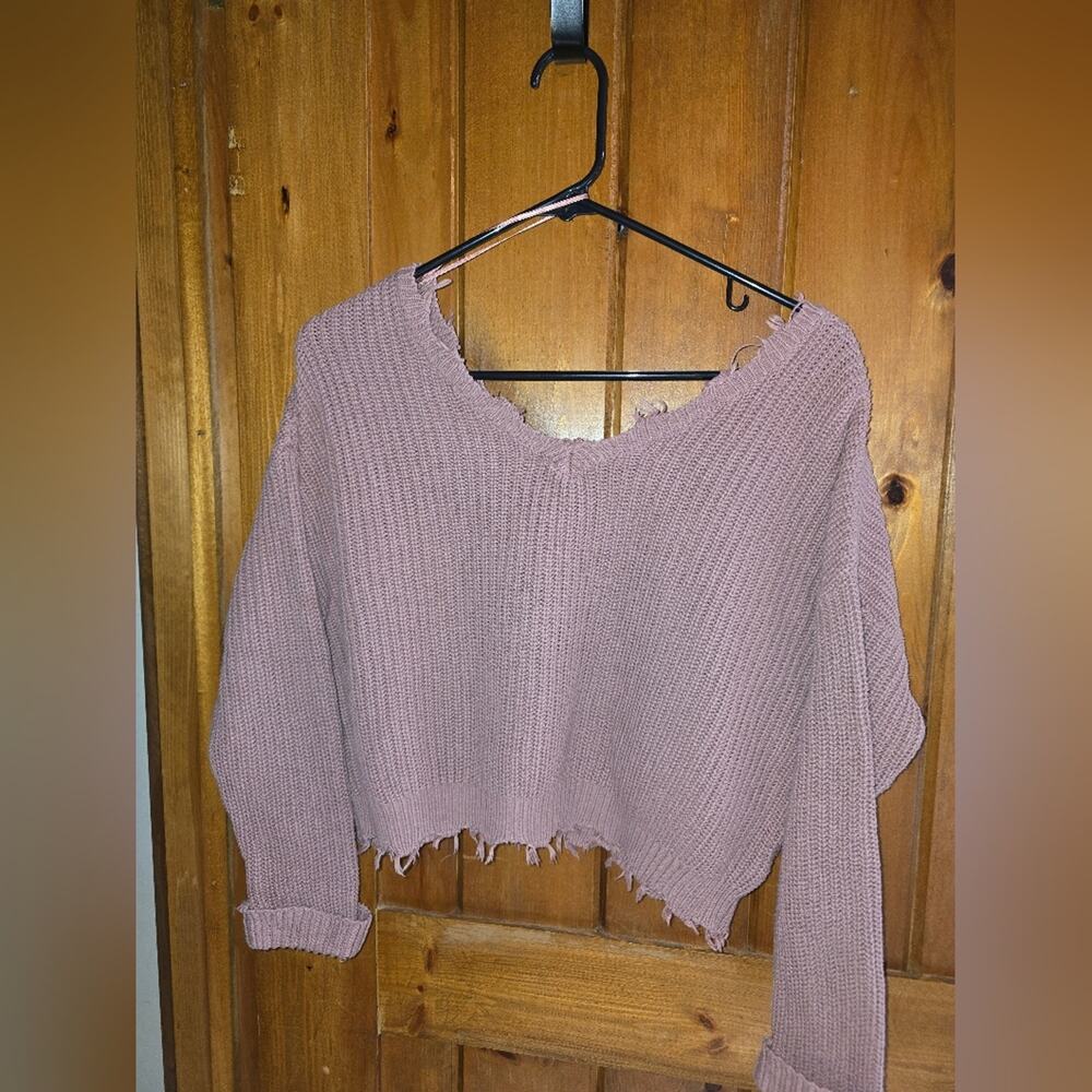Frayed Hem Mauve Sweater
